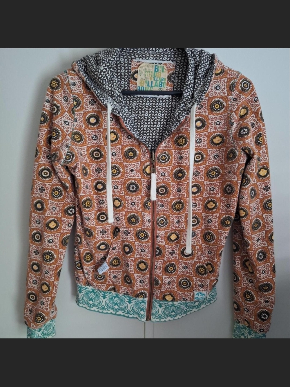 Vintage Y2K Billabong Reversible Zip Up Hoodie Boho Ornate Geometric Size Small